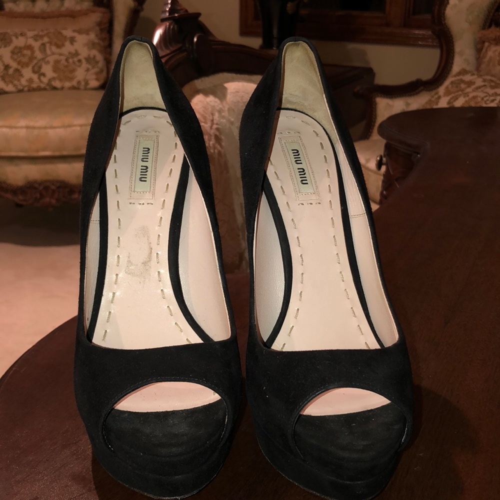 Miu Miu Suede Black Peep Toe Pumps Size 40 (US 10)